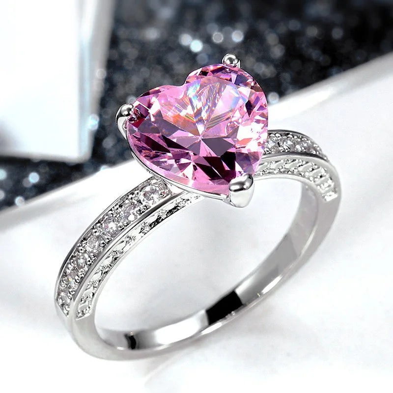 925  Silver Pink Heart Rings  Brilliant Cubic Zirconia