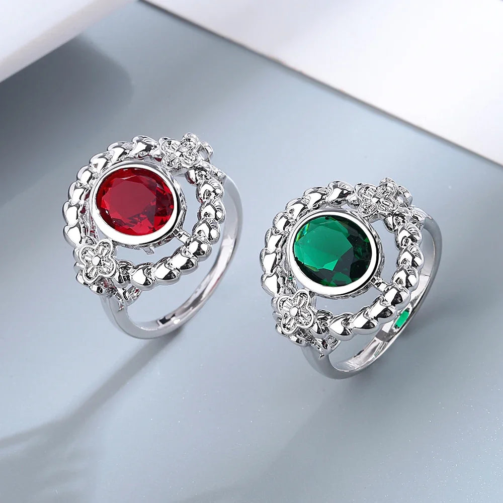 Emerald Sapphire Ruby Color Gemstone Ring 925 Sterling Silver Rings Simple Style Silver Hand Jewelry For Women