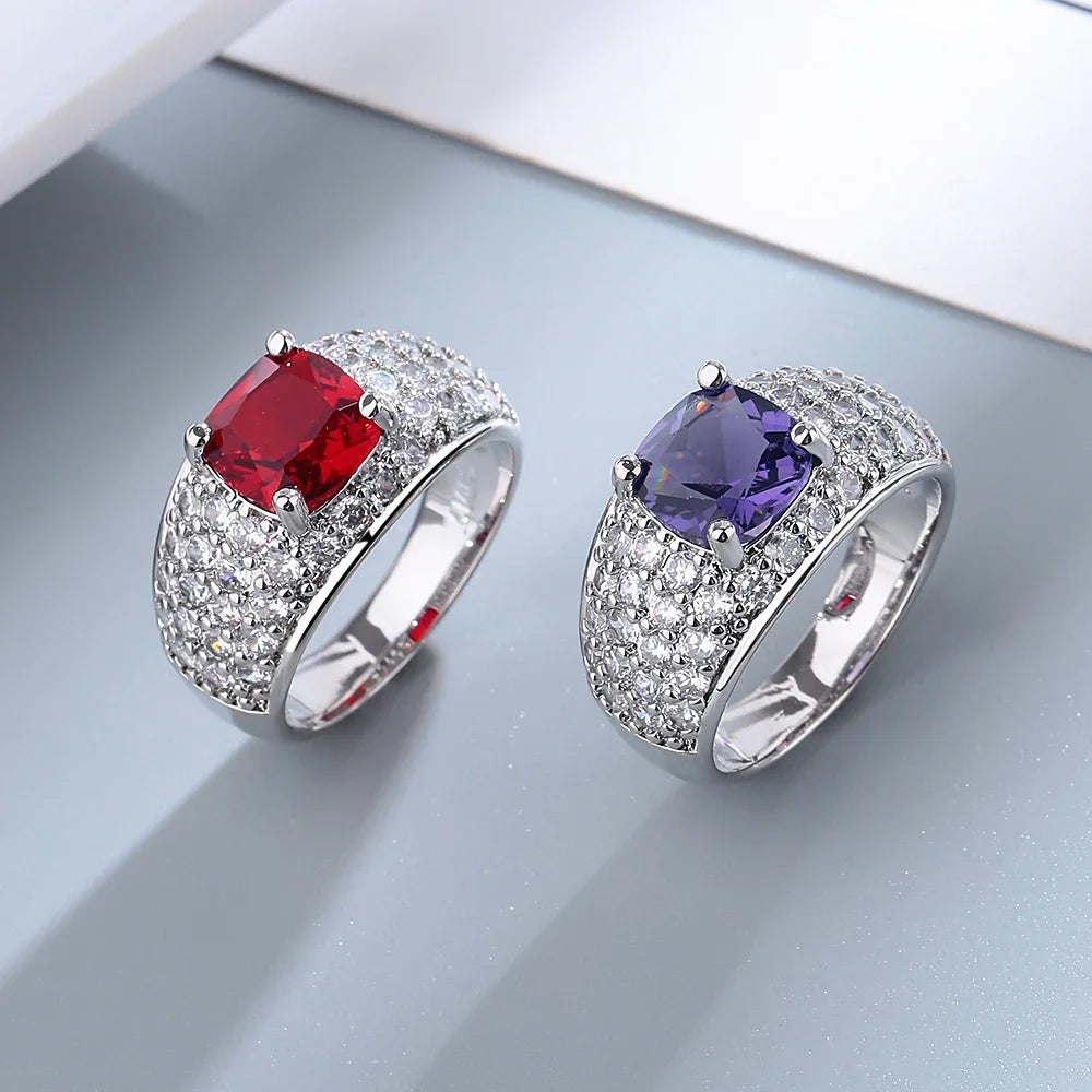 Emerald Sapphire Ruby Color Gemstone Ring 925 Sterling Silver Rings Simple Style Silver Hand Jewelry For Women