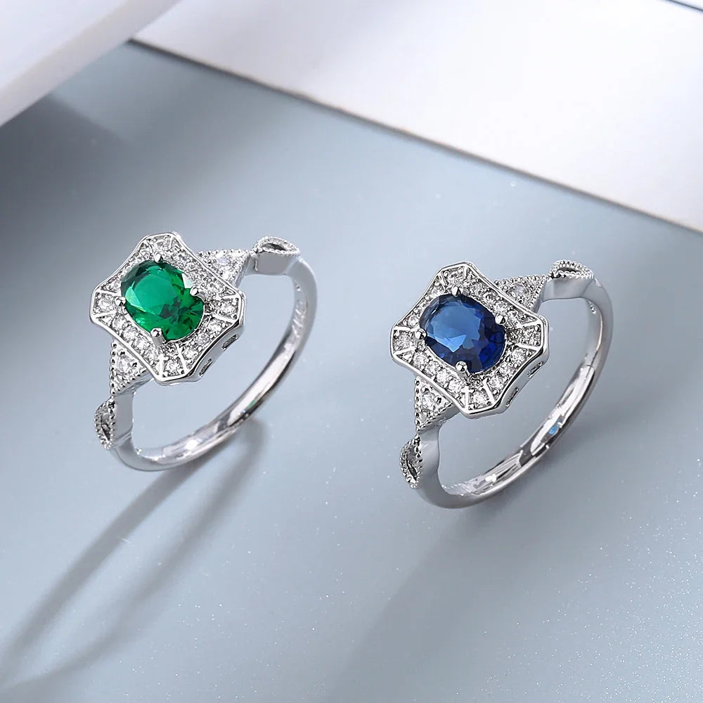 Emerald Sapphire Ruby Color Gemstone Ring 925 Sterling Silver Rings Simple Style Silver Hand Jewelry For Women