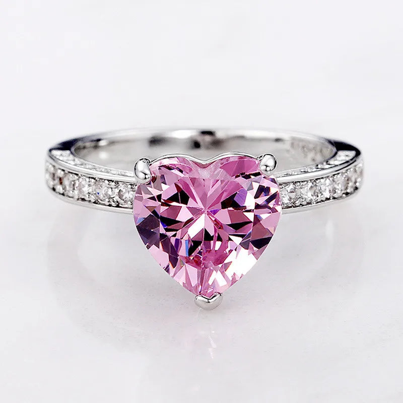 925  Silver Pink Heart Rings  Brilliant Cubic Zirconia